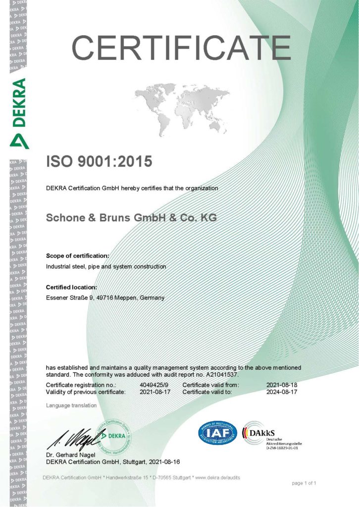Zertifikat - DIN EN ISO 9001:2015 EN